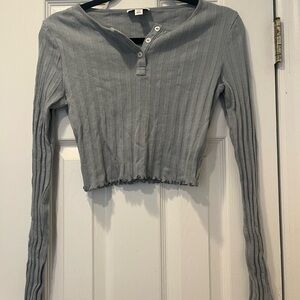 Topshop Gray Ribbed Button Down Crop Top